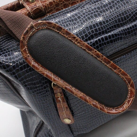 Samantha Brown Dowel Travel Bag Croc Embossed BLUE Brown Weekender Carry On VTG - Picture 6 of 15
